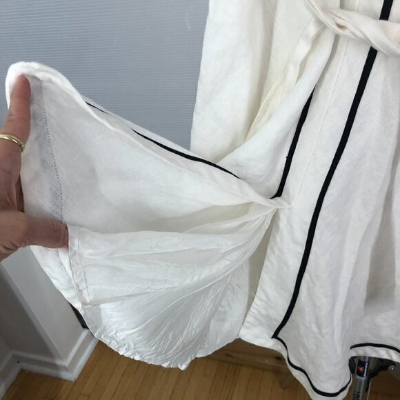 Zara 100% Linen White with‎ Black Trim Fit Flare Dress Sz L - Picture 5 of 14